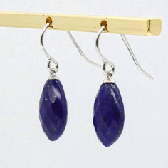 Silver 925 Gemstone Lapis Lazuli Flat Drop Teardrop Dangle Earrings Supplier