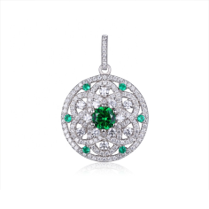 Luxury Big Silver Round Mesh Women Pendant with Green Zircon Exporter