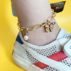 Fashion Design Blue Yellow Butterfly Cuba Chain Anklet For Girls Exporter