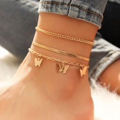 18K Gold Butterfly Chain Anklets Set Fashion Multi-layer Anklet Exporter