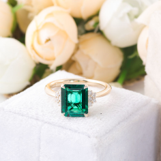 Solid gold ring women emerald ring bangkok gold jewelry Supplier