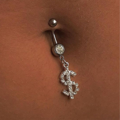 Crystal diamond rhinestone dollar signs dangle navel belly button ring  Exporter
