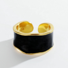 S925 Sterling Silver Wide White Black Enameled Open Rings Exporter