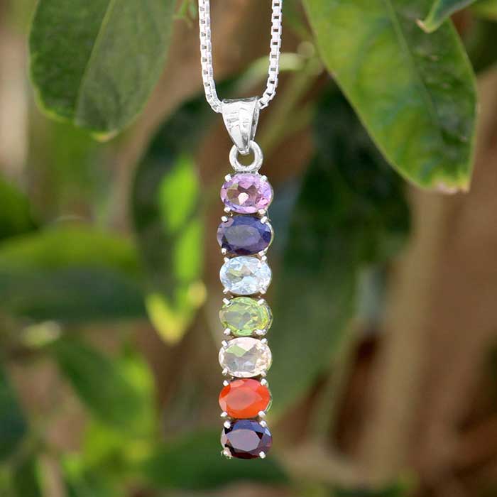 Wholesale Chakra Yoga Jewelry, Seven Stone Chakra Oval Shape Gemstone Pendant