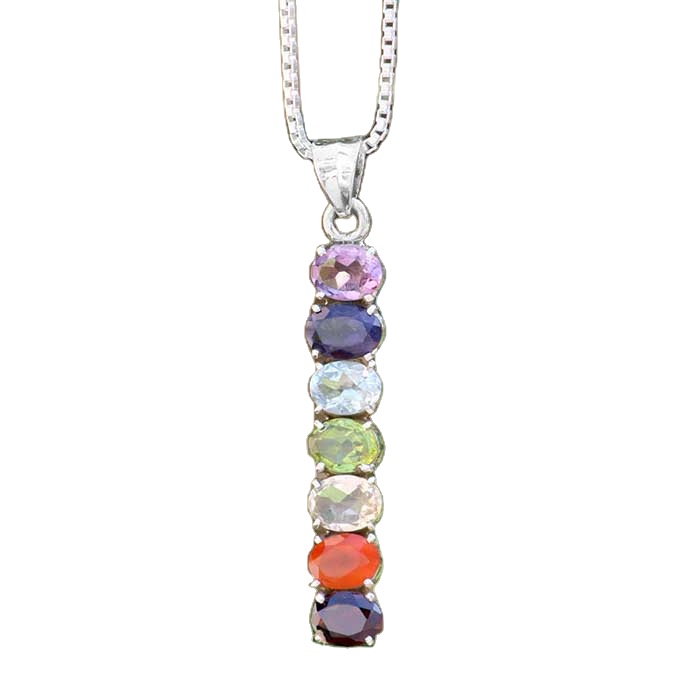 Wholesale Chakra Yoga Jewelry, Seven Stone Chakra Oval Shape Gemstone Pendant