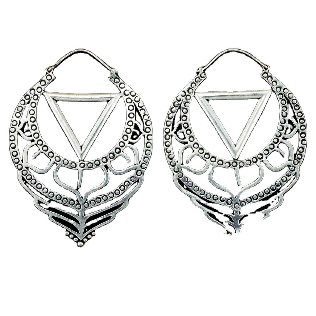 Lotus Flower Handmade Earrings With Triangle Silver Jewelry Flower Man Exporter