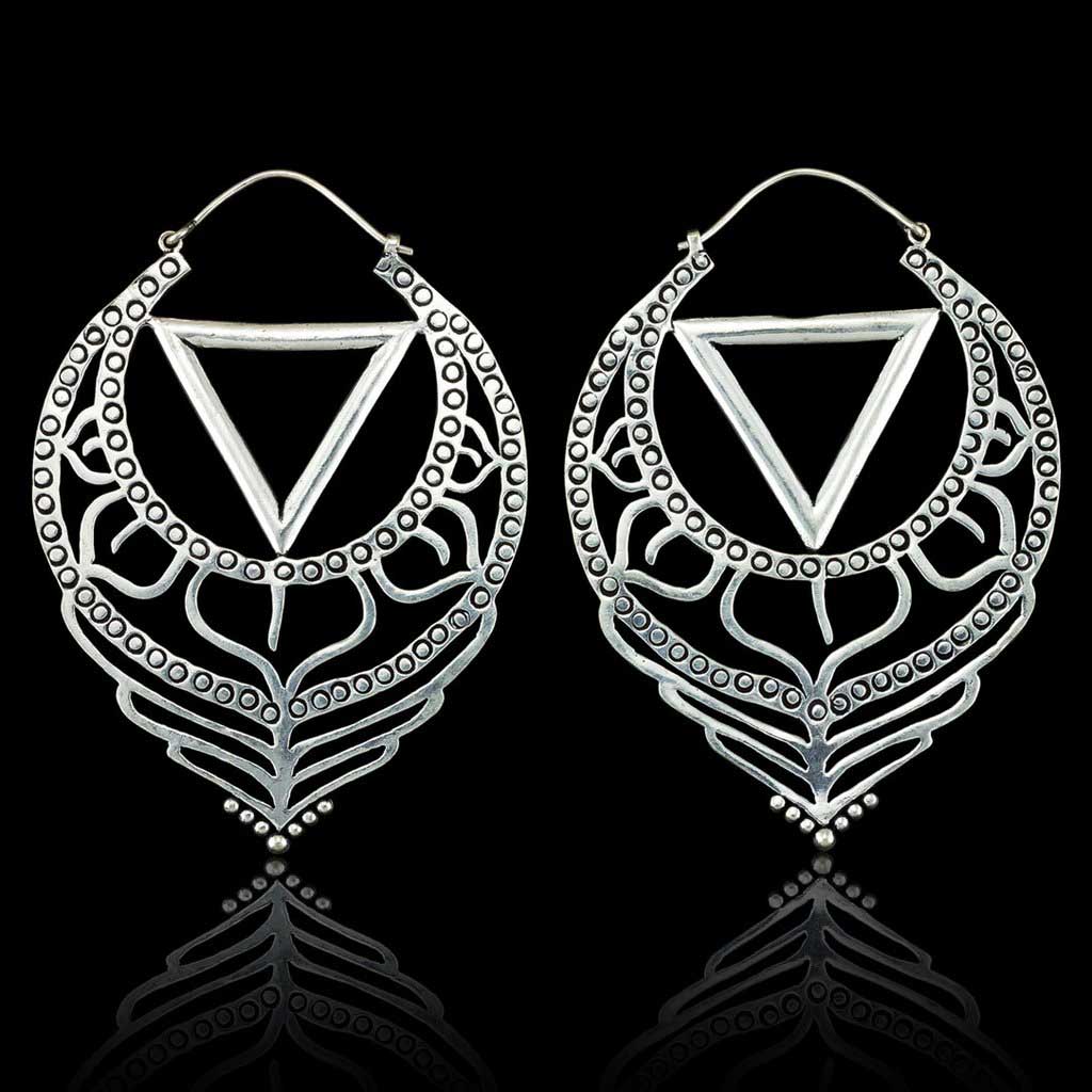 Lotus Flower Handmade Earrings With Triangle Silver Jewelry Flower Man Exporter