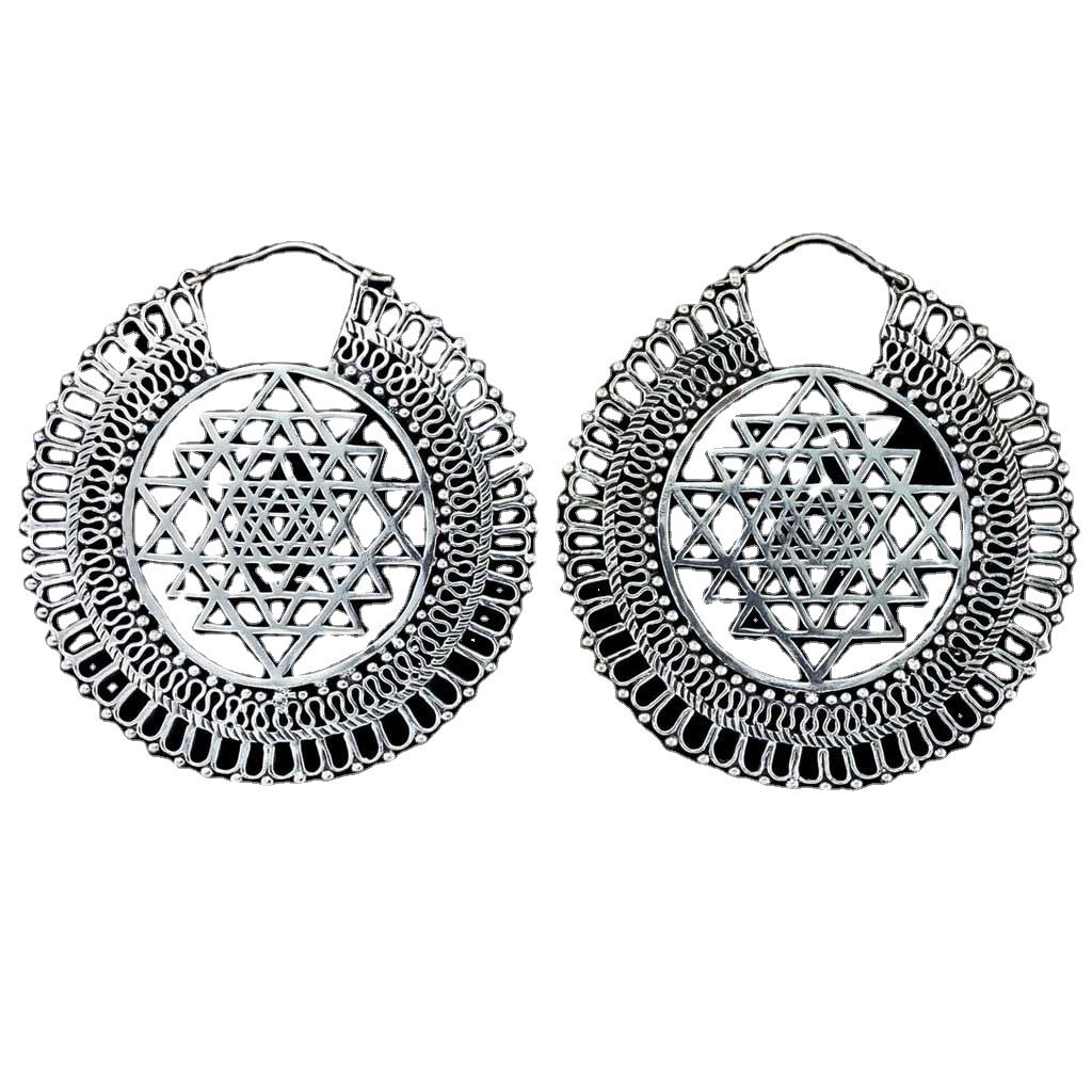 Mandala Filigree Design Earrings, Shree Yantra with Sun Rays Sterling Exporter