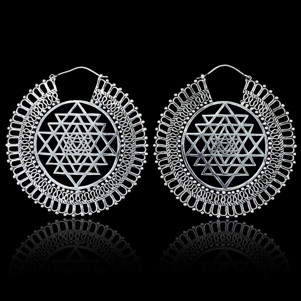 Mandala Filigree Design Earrings, Shree Yantra with Sun Rays Sterling Exporter