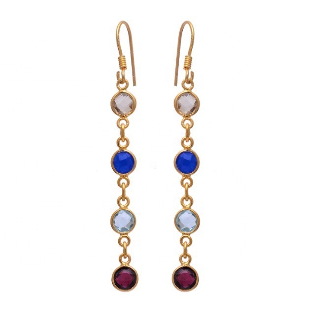 Beautiful Rainbow Stone Silver Gold Chain Dangle Earrings Manufacturer