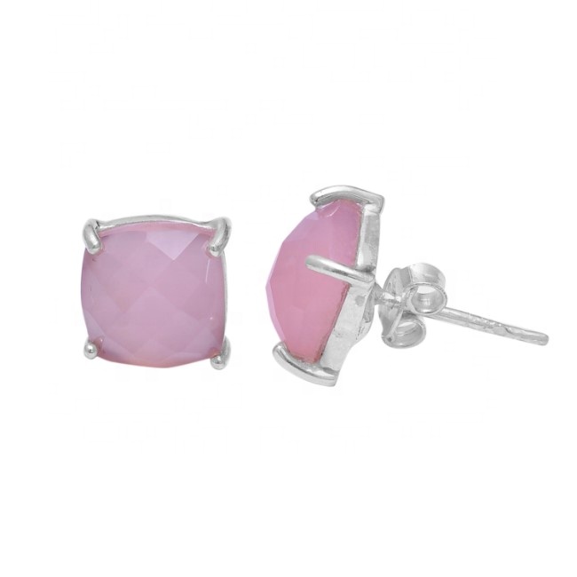Wholesaler 925 Sterling Silver Stud Gemstone Rose Quartz Earrings Jewelry