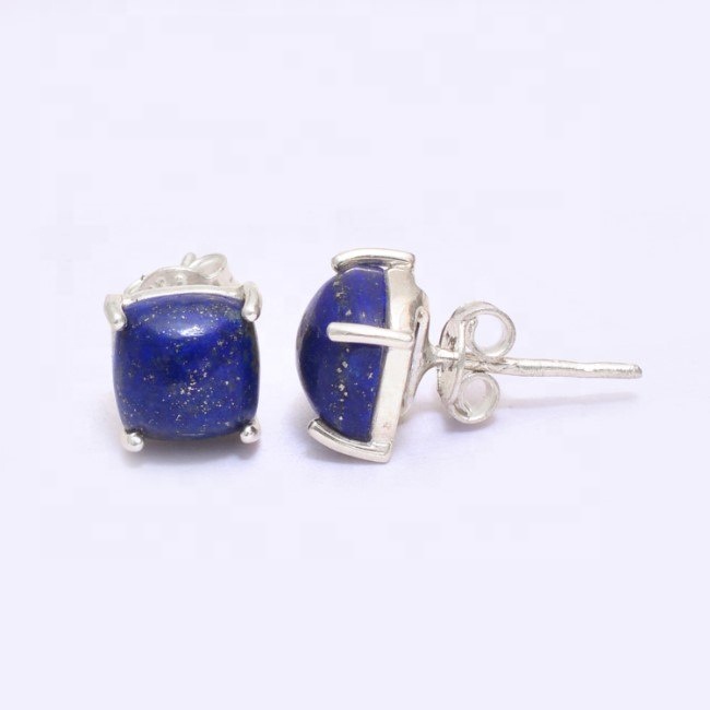 Wholesaler 925 Sterling Silver Blue Lapis Square Gemstone Stud Jewelry Earrings