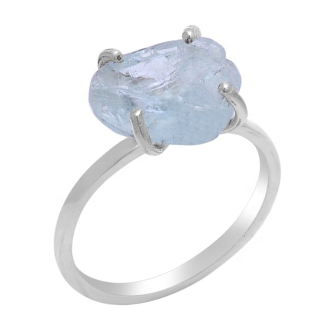 Natural Aquamarine Rough Sterling Silver Prong Ring Jewelry Exporter