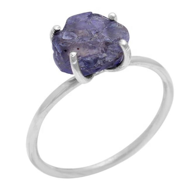 Raw Iolite Rough Sterling Silver Prong Ring Jewelry Exporter