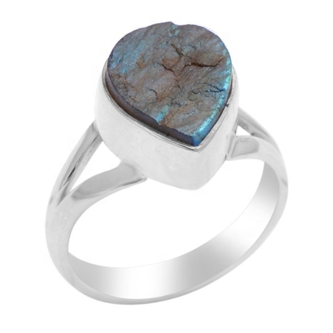 925 Sterling Blue Flashy Labradorite Rough Gemstone Handmade Rings Supplier