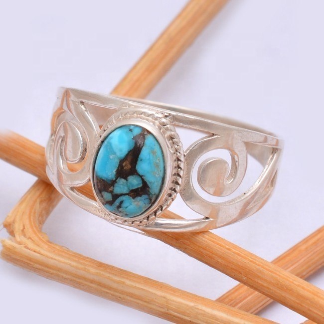Blue Copper Turquoise Sterling Silver Designer Ring Supplier