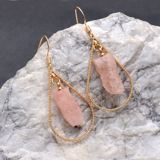 Morganite Rough Gold Vermeil Sterling Silver Drop Dangle Earrings Supplier