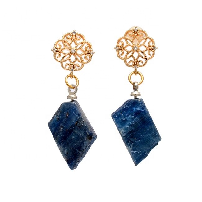 Sterling Silver Blue Kyanite Rough Gold Plated Stud Earrings Supplier