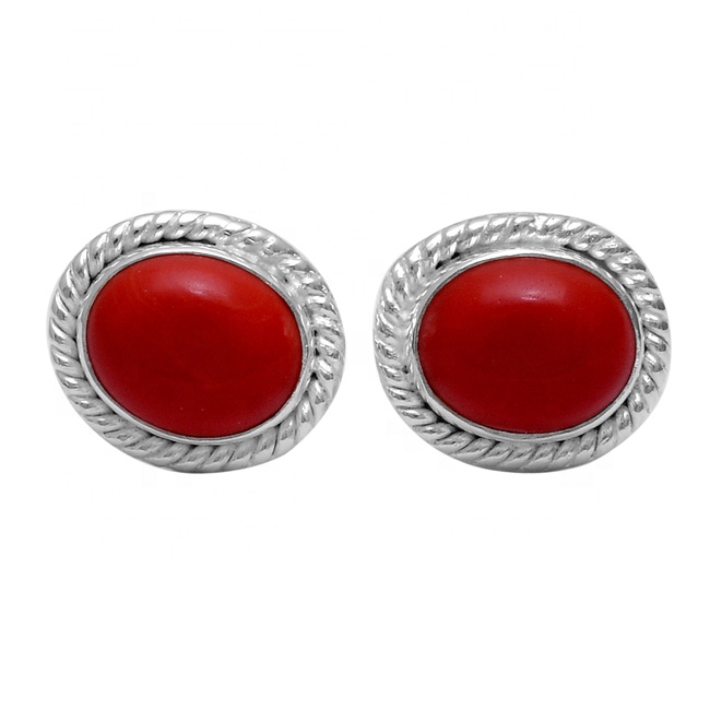 Red Stone Coral Jewelry Sterling Silver Handmade Stud Earrings Gemstone Supplier