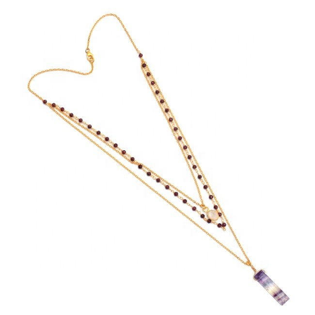 Spanish Style Garnet Beads Fluorite silver Gold Chain Necklace Supplier