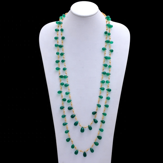 Green Onyx Drops Multi Layered 925 Silver Gold Micron Drops Necklace Supplier