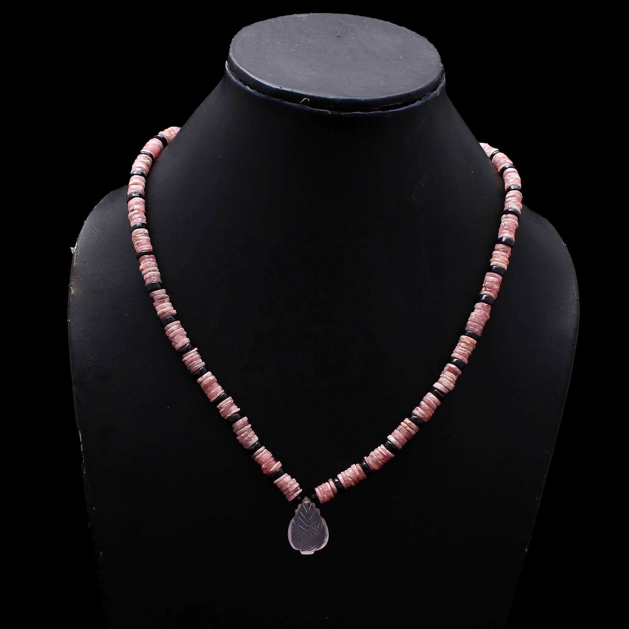 Amazing Style Natural Rhodochrosite Black Spinel Gemstone Necklace Exporter