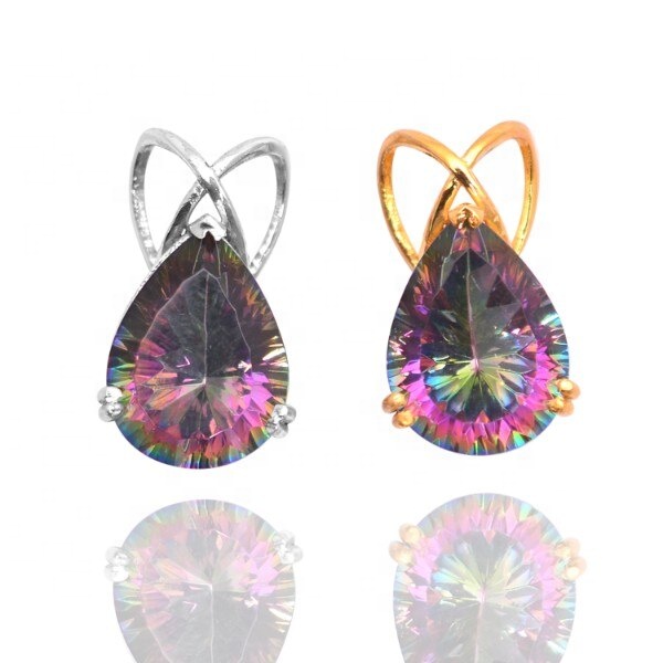 Pear Cut Rainbow Mystic Topaz Gemstone Sterling Silver Pendant Exporter