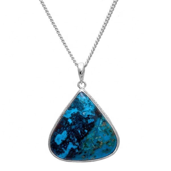 Rare Fine Blue Green Pear Chrysocolla Pendant 925 Sterling Silver Exporter