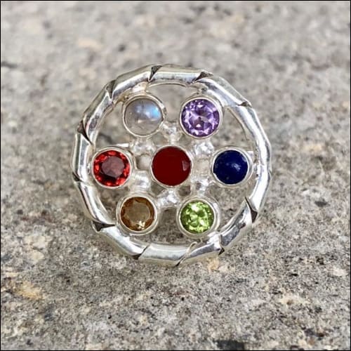 Round Shape Multi Gemstone Silver ring Exporter