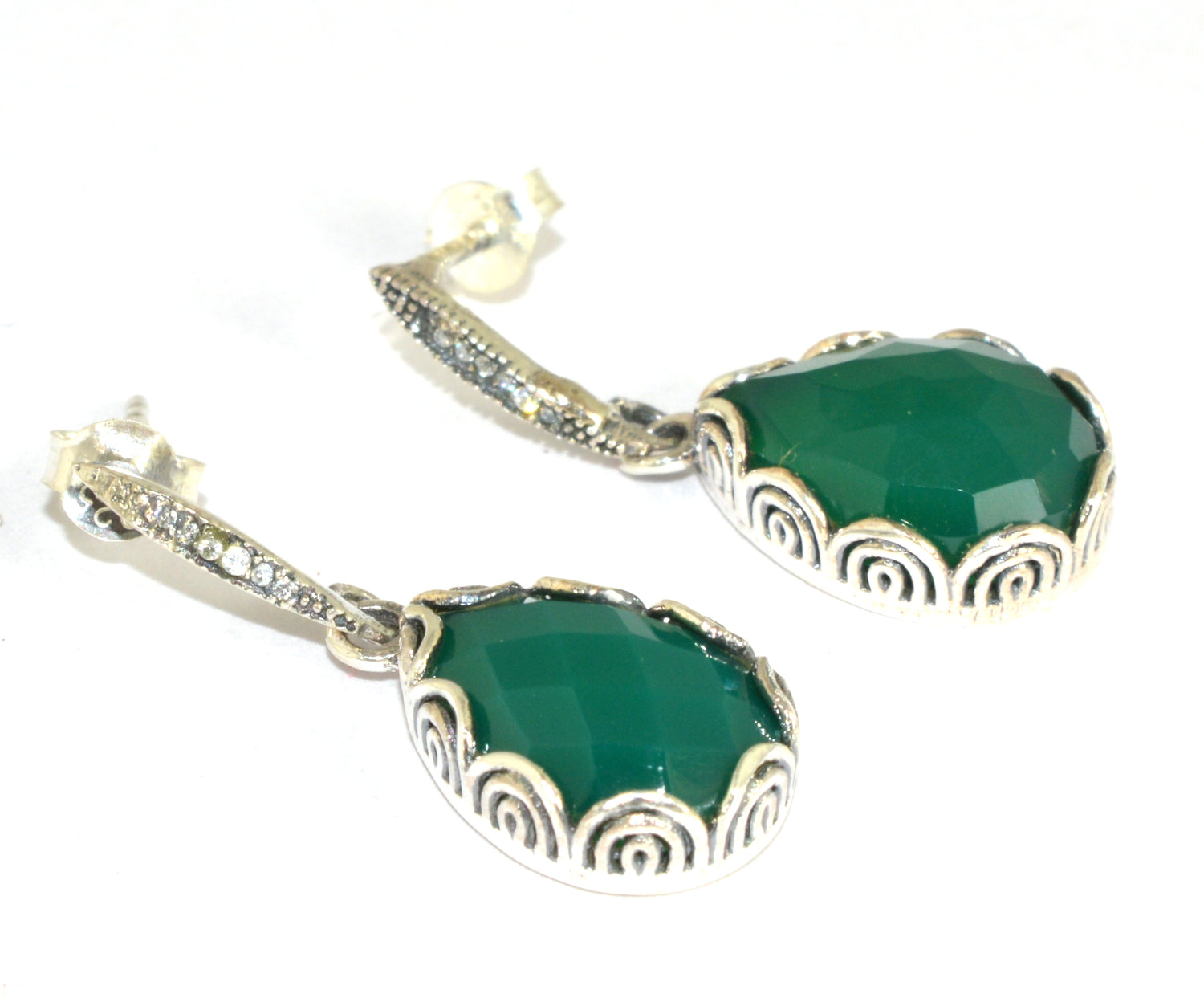 925 Sterling silver checker cut green onyx and cz traditional designer Exporter
