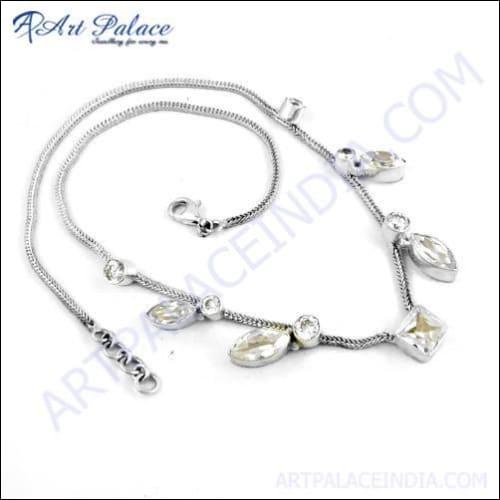 Pretty Fashionable Cubic Zirconia Gemstone Silver Necklace Exporter