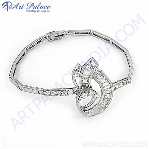 Royal Style Cubic Zirconia Gemstone Silver Bracelet Exporter