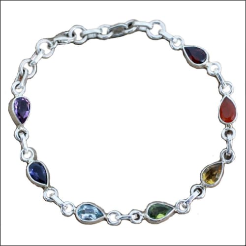 Pear Shape Multi Color gemstone Silver Bracelet Exporter