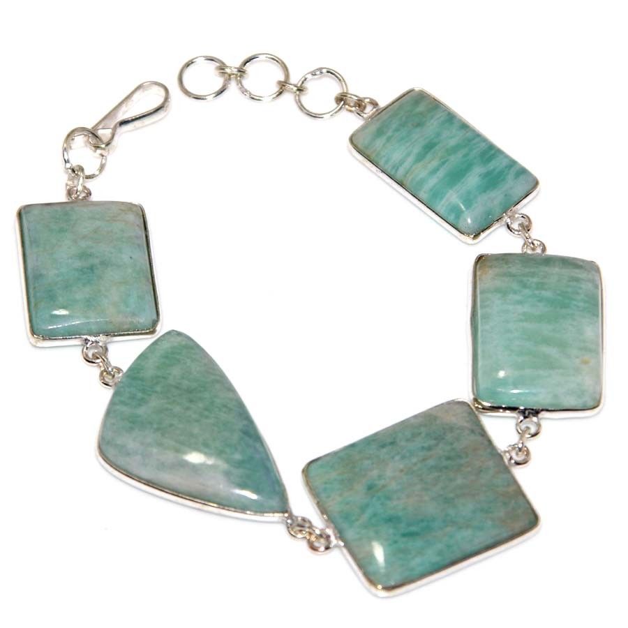 Amazonite Shell 925 Silver Chain Bracelet Gemstone Exporter