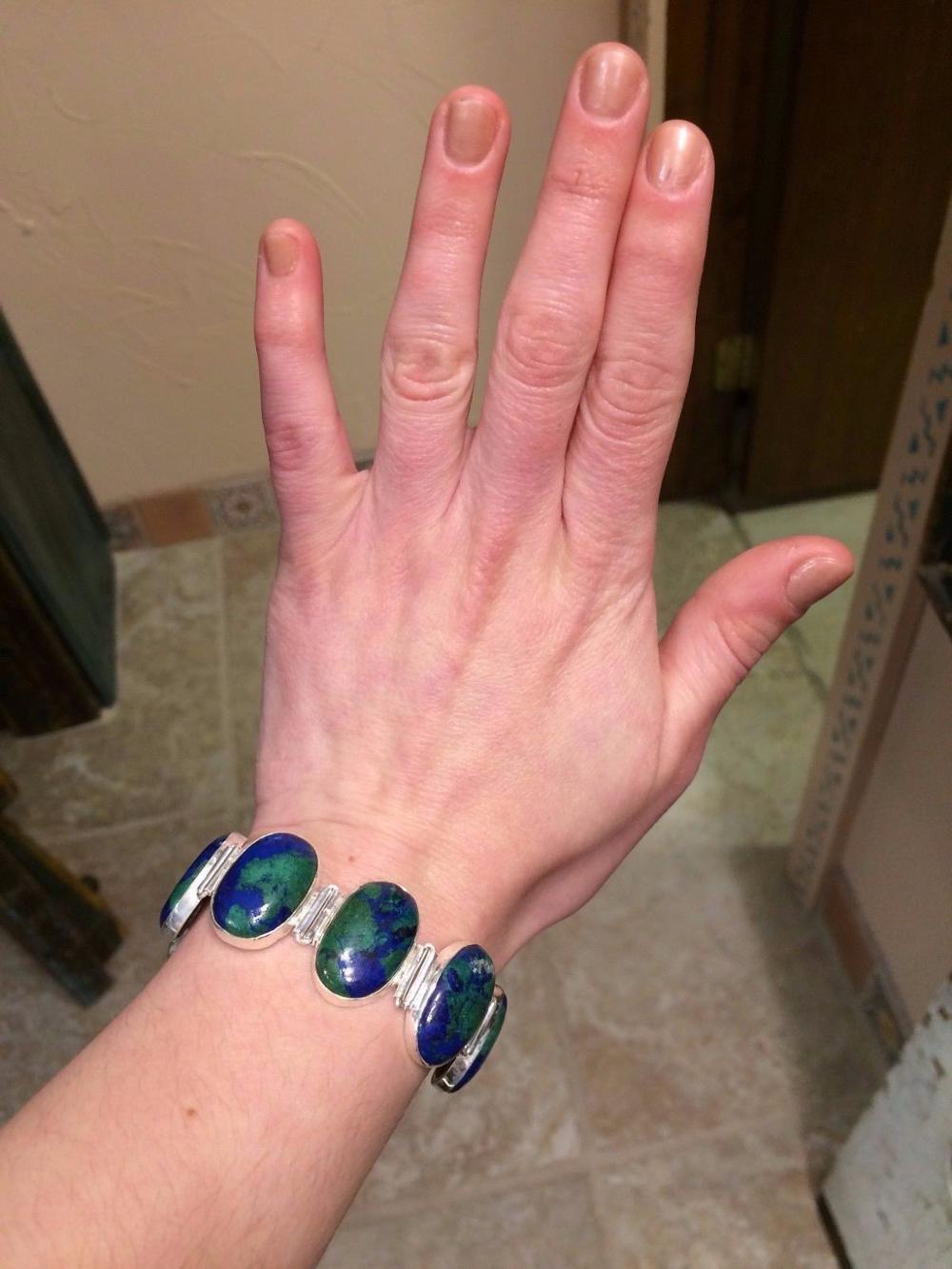 Mosaic Azurite Malachite Gemstone Handmade Jewelry 925 Silver Bracelet Exporter