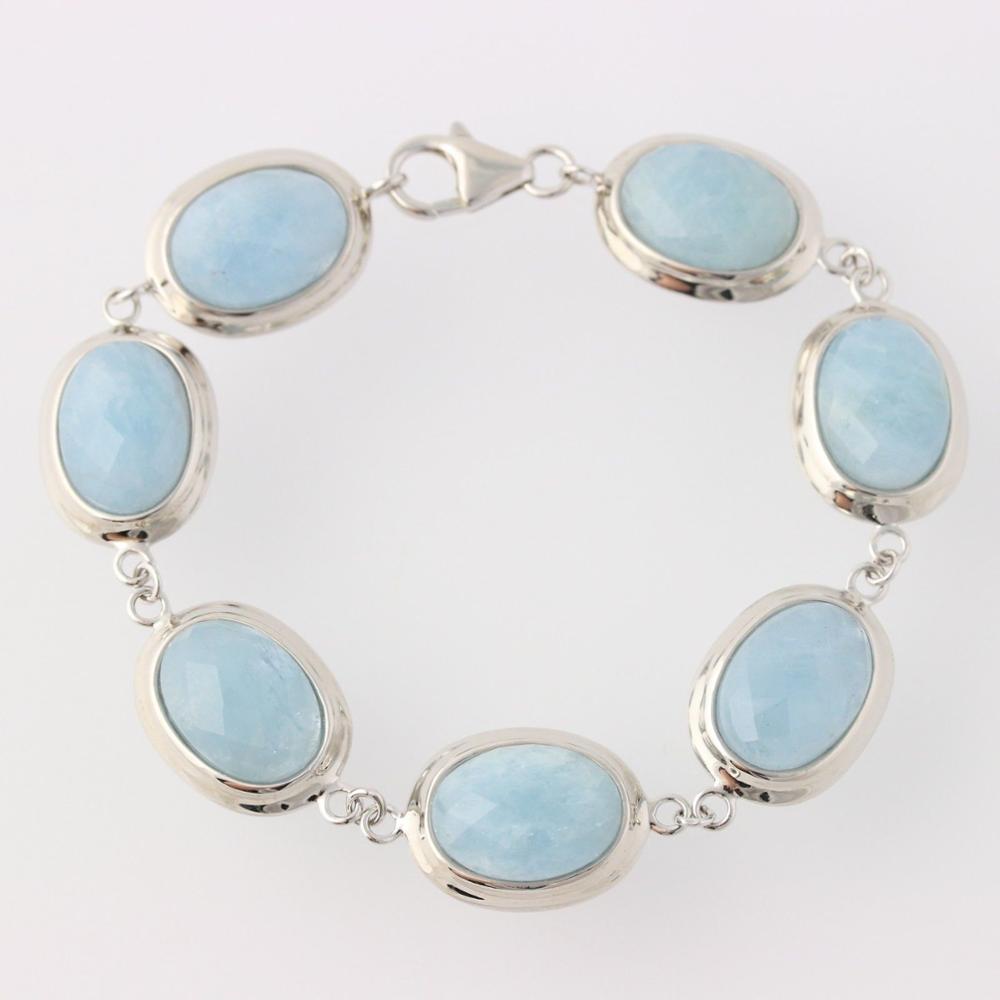 NEW Aquamarine Bracelet - Sterling Silver 925 Women's Wholesaler