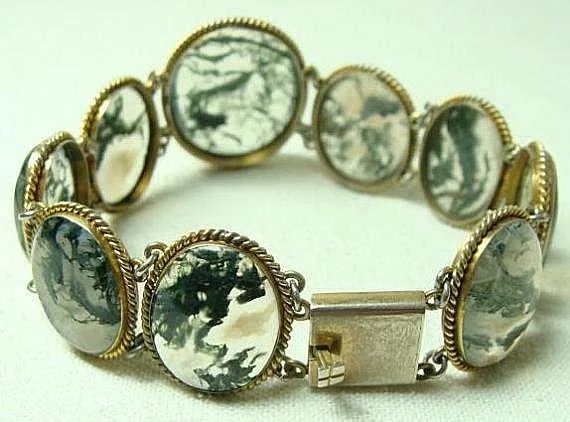 Silver Gold Metal Moss Agate Bracelet Exporter