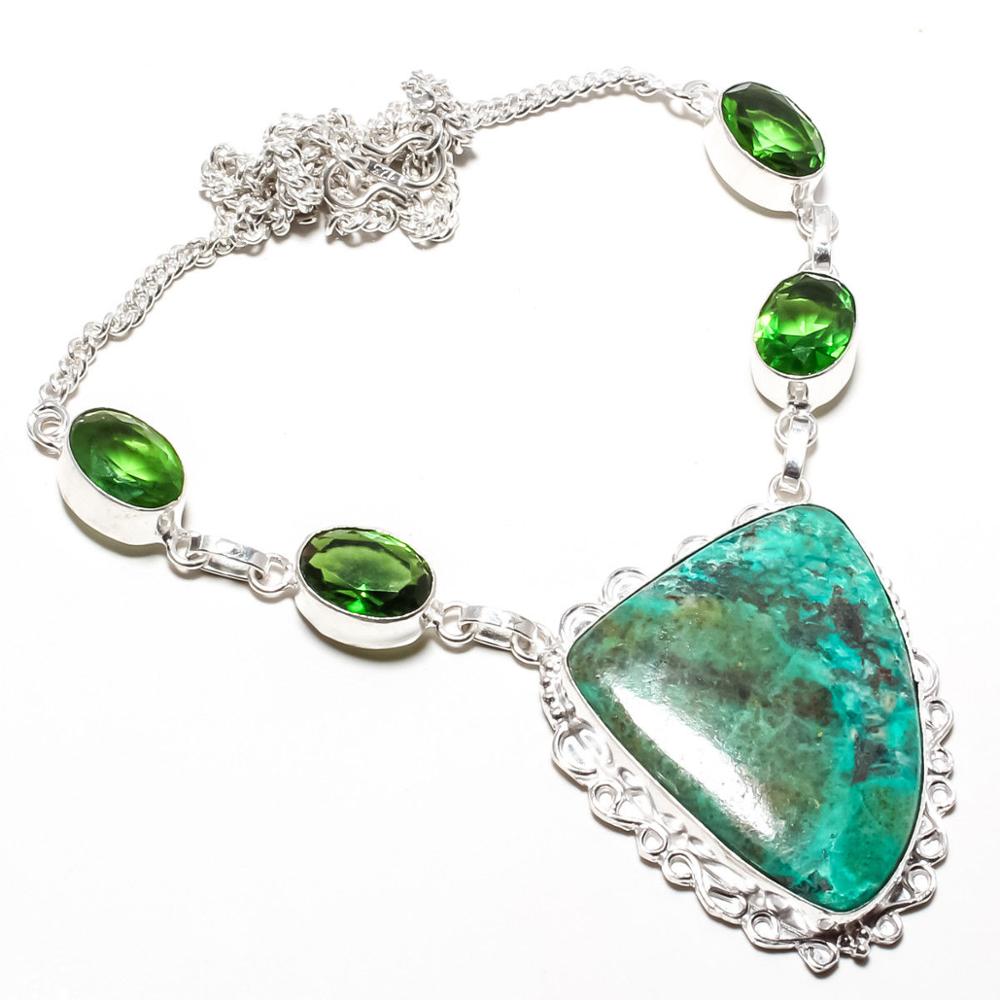 Bhuvah Chrysocolla Gemstone 925 Sterling Silver Jewelry Necklace exporter