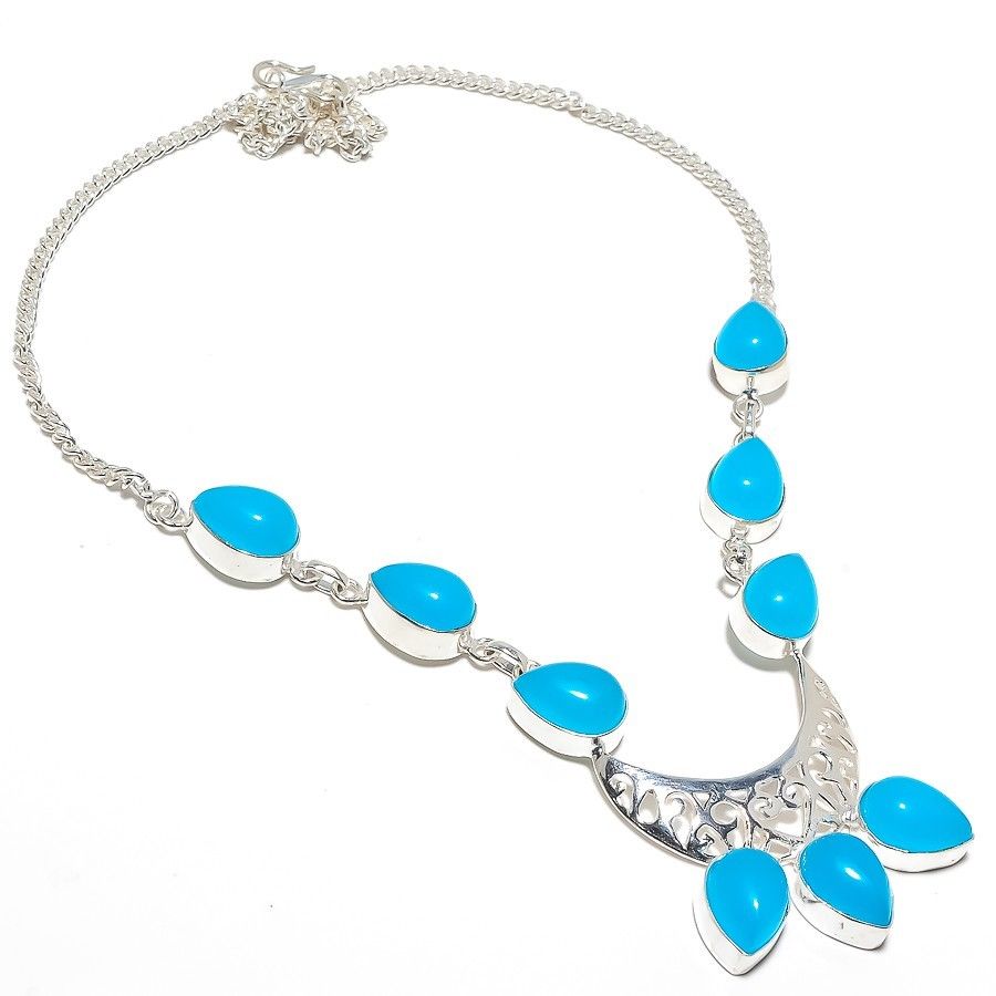 Blue Chalcedony Silver Plated Handmade Necklace Jewelry Exporter