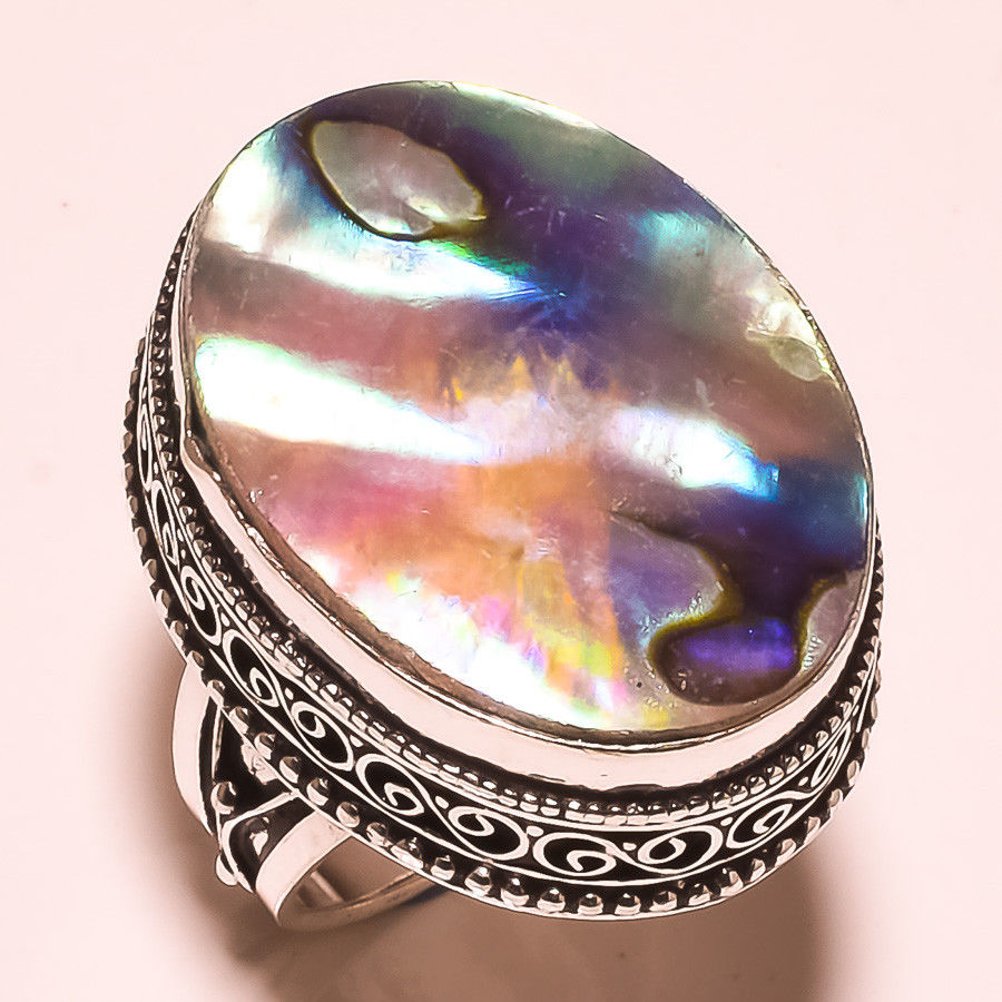 ABALONE SHELL GEMSTONE VINTAGE STYLE 925 SILVER RING WHOLESALER