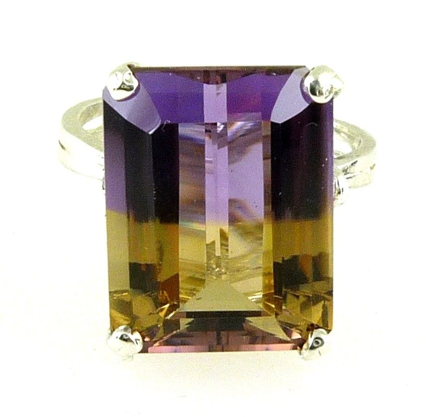 Large Emerald-Cut Ametrine Ring 925 Sterling Manufacturer