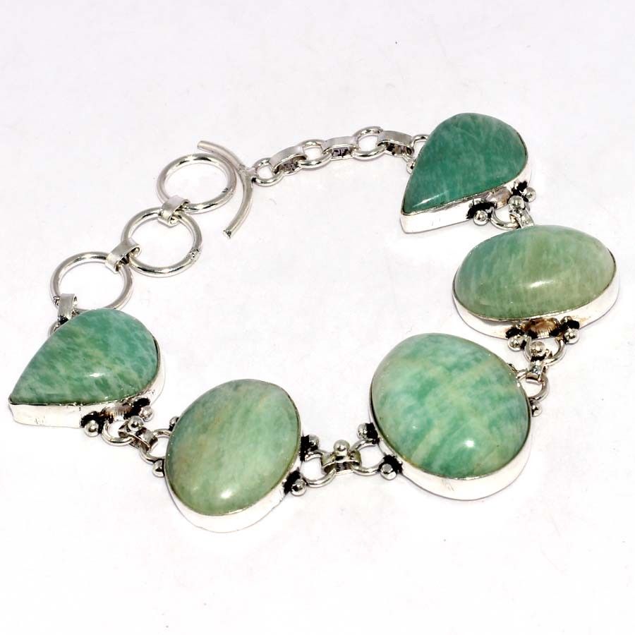 Natural Amazonite Shell 925 Silver Filled Jewelry Chain Bracelet Exporter