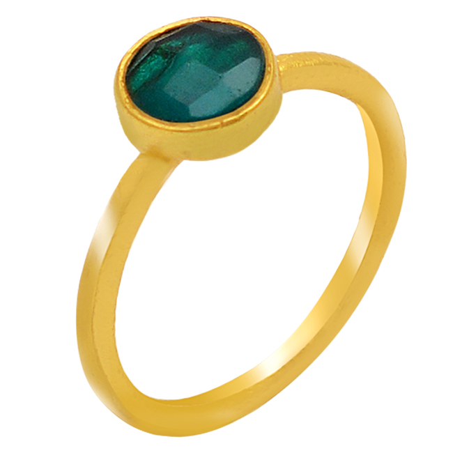 Green Emerald Sterling Silver Gold Plated Handmade Ring Wholesaler