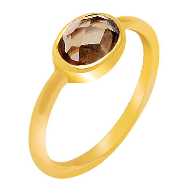 Smoky Quartz Gemstone Gold Plated Ring Silver Jewelry Wholesaler