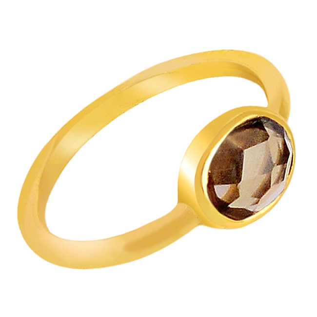 Smoky Quartz Gemstone Gold Plated Ring Silver Jewelry Wholesaler
