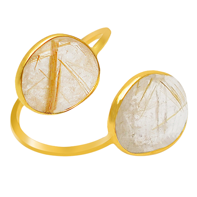 Golden Rutile Gemstone 925 Silver Gold Plated Ring Jewelry Wholesaler