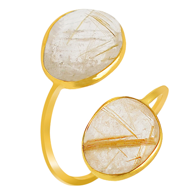 Golden Rutile Gemstone 925 Silver Gold Plated Ring Jewelry Wholesaler
