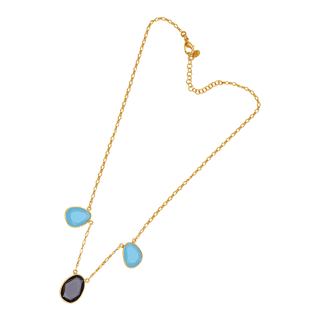 Aqua chalcedony smoky quartz gemstone chain necklace Supplier