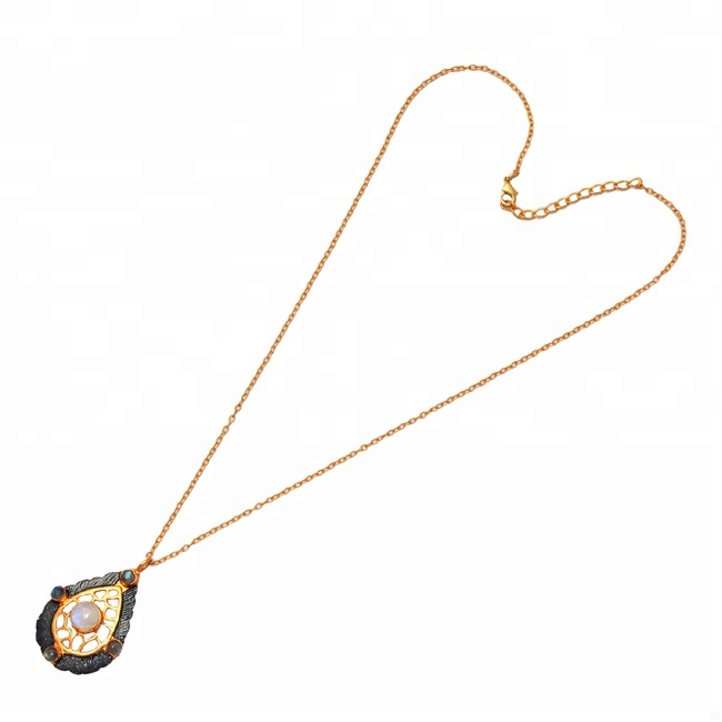 Rainbow Moonstone Labradorite Silver Pear Pendant Necklace Supplier