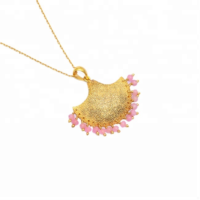 Roundel Beads Rose Chalcedony Silver Pendant Necklace Supplier